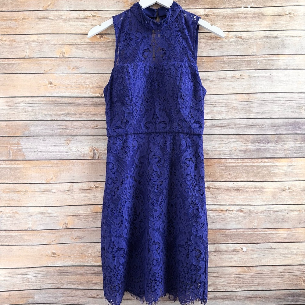Dear Moon Dress Juniors Size 5 Blue Lace Mini Sheath Party Cocktail NWT